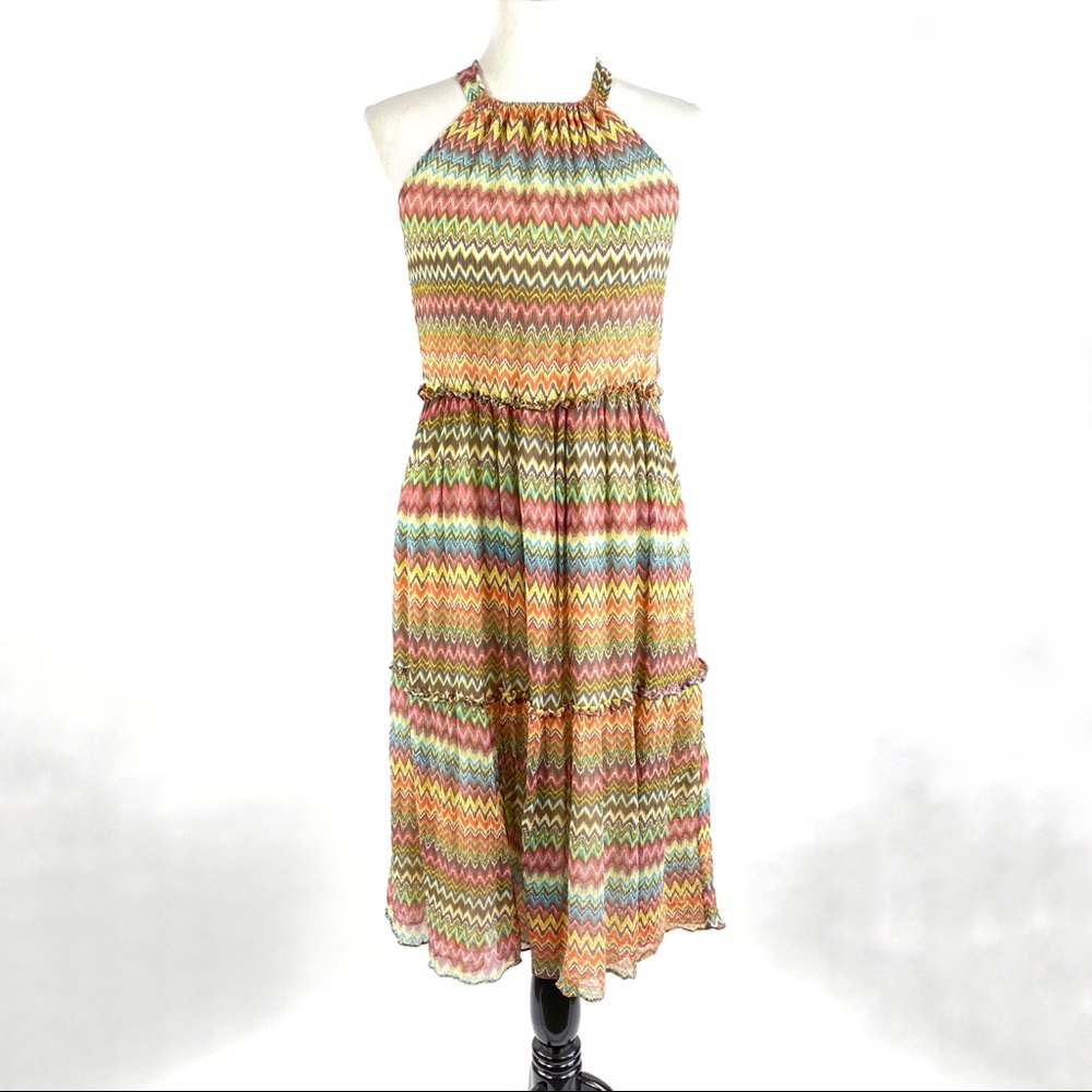 Sundance Tiered Silk Zig Zag Print Maxi Dress
